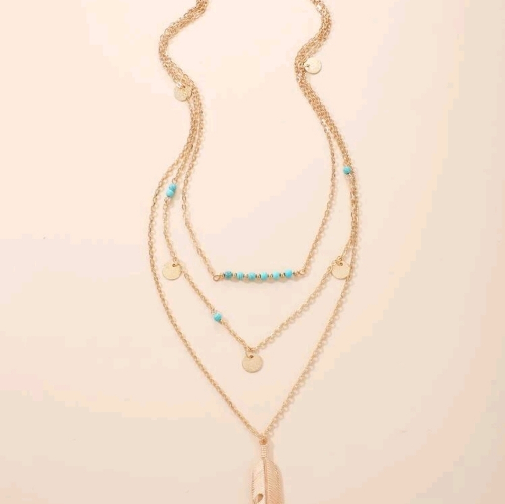 Feather Pendant Layered Necklace - Picture 4 of 4